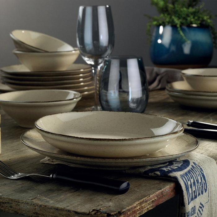 Hermia CXEO18Y2730P02 Vajilla de Porcelana 18 Piezas Color Canela Apta para Microondas y Lavavajillas